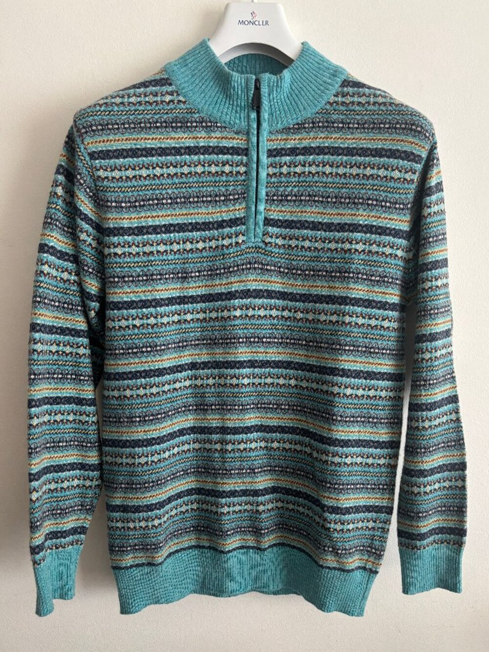 $398 Polo Ralph Lauren Fairisle Quarter Zip Lambswool Sweater Small - Medium